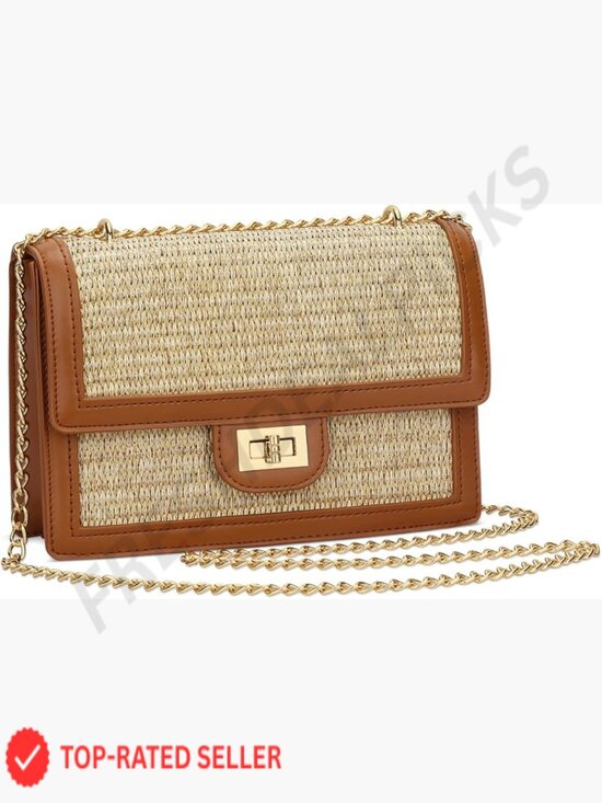 Handbags - Straw Crossbody Bag Vegan Leather Summer Beach Shoulder Bag Chic Boho